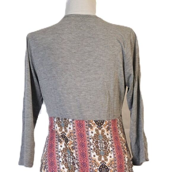 Chris & Carol Boho Floral Dress Medium Gray Bell Sleeve Empire Waist Rayon M - Picture 6 of 6